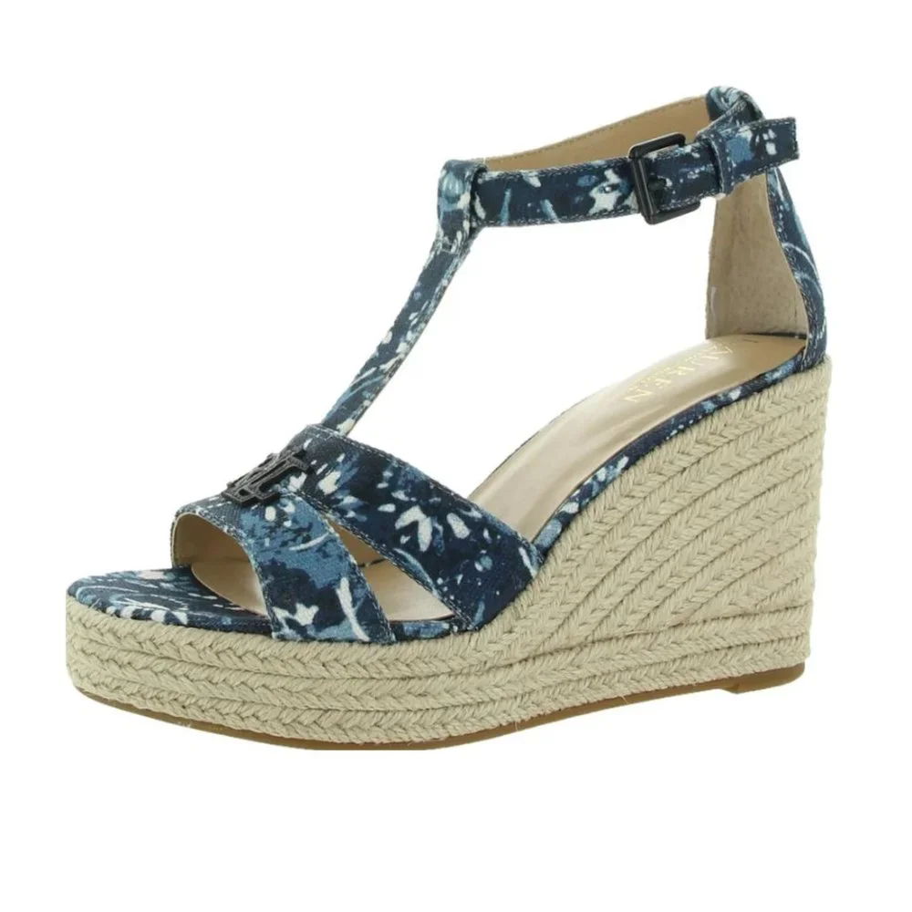 Lauren Ralph Lauren Hale Womens Logo Platform Espadrilles Wedge Sandals Size 11M